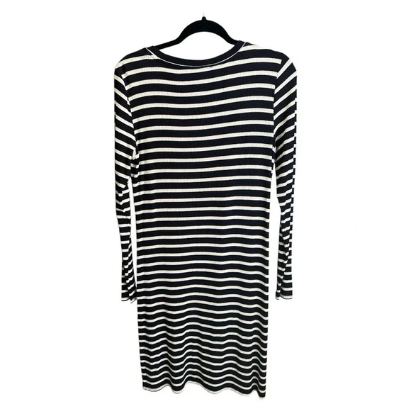 Loft Women's Midi Dress Striped Black Pink White Long Sleeve size 8 - Picture 2 of 4